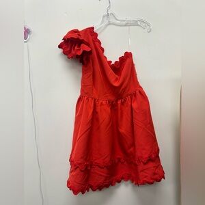 Main Strip Red One-Shoulder Dress